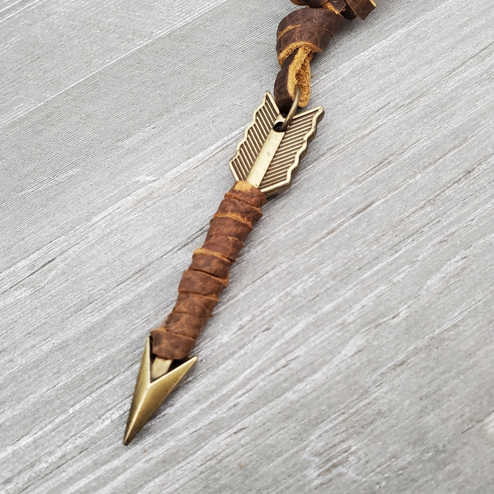 Leather Rope Necklace w/ Arrow Pendant